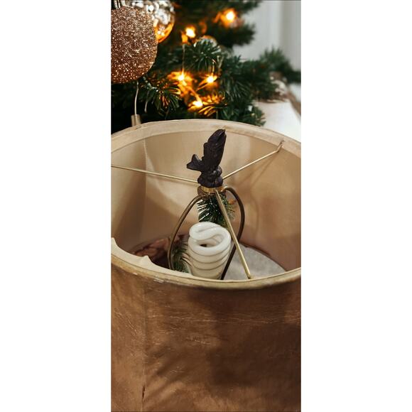 Bass Table Lamp Antique Bronze Color Heavy Resin Tan Faux Rawhide Shade 27" Tall - Picture 4 of 7